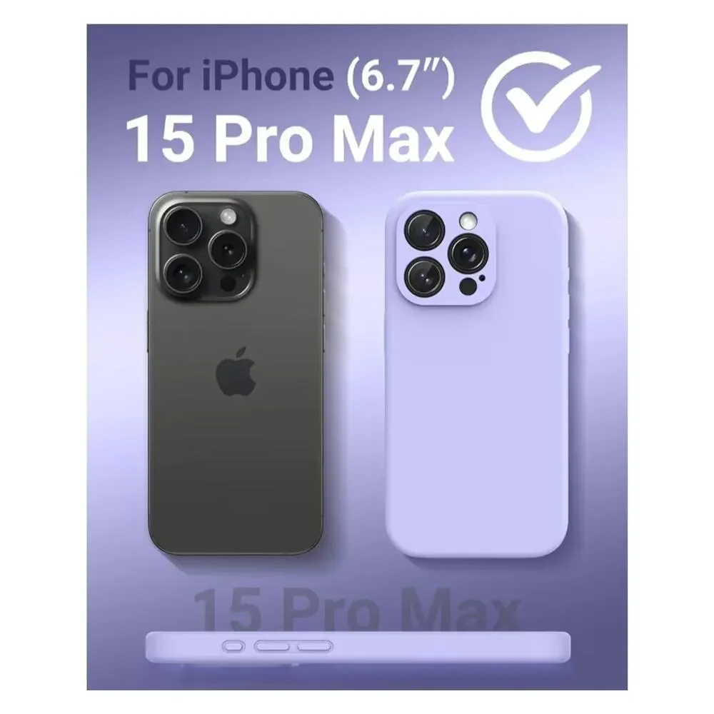 Light Purple iPhone 15 Pro Case Silicone, Magsafe, Shockproof, 2screen protector